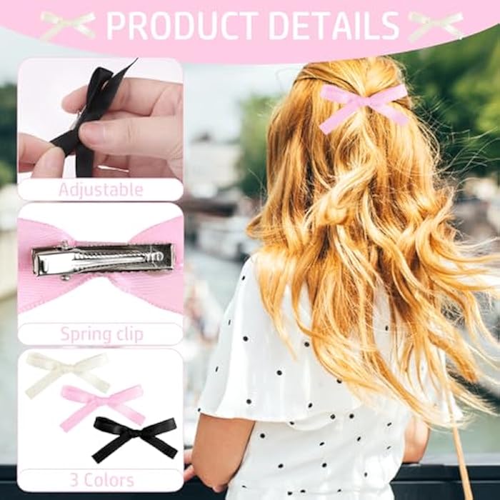 QOCO 6pcs Cute Bow Hair Clips Solid Color Kawaii Bowknot Tassel Ribbon Hair Kawaii Clips Bow Hair Kawaii Clips Long Tail Hair Kawaii Bow Barrettes for Women Girls(Pink White Black) - Image 3